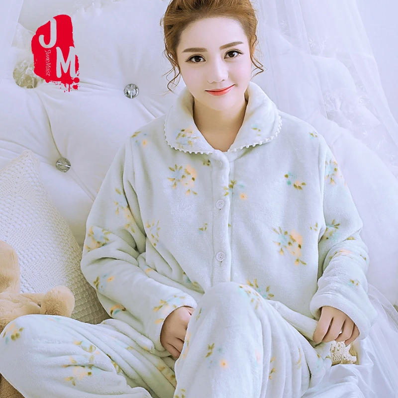 

Sleepwear Plus Size Flannel Pijama Women Sexy Long Sleeve Pajama Women Winter Coral Fleece pyjama Women Plus Size WarmM L XL XXL