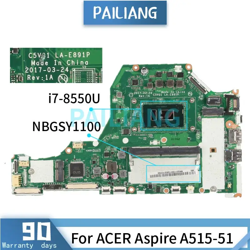 

Материнская плата для ноутбука ACER Aspire A515-51 i7-8550U Материнская плата ноутбука NBGSY1100 LA-E891P SR3LC DDR4 Проверка прошла успешно
