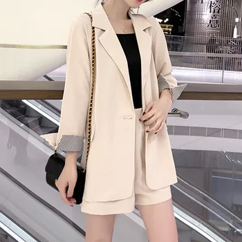 

2020 Summer Smart Casual Elegant OL Shorts Suit 2 Piece Set For Women Clothes Jacket Blazer + High Waist Mini Pants Suits