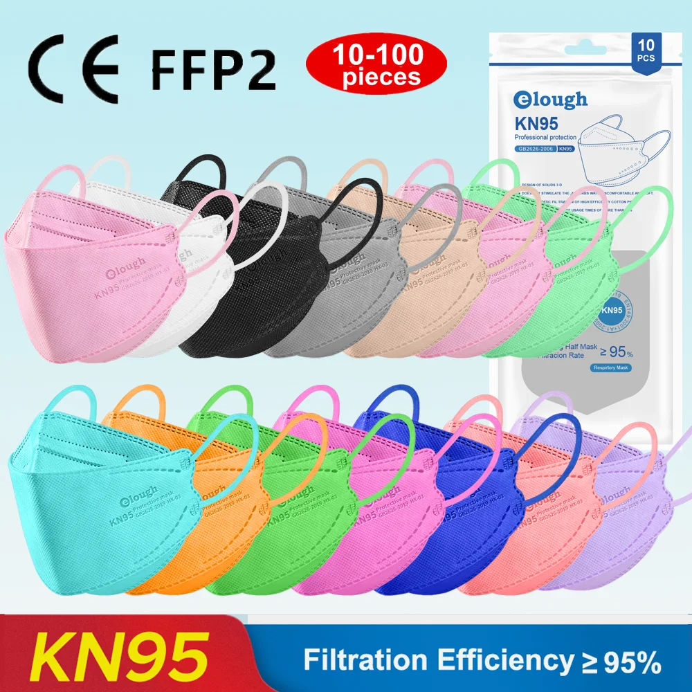 Elough ffp2 маска для рыбы цветные KN95 сертифицированные 4-слойная Защитная ffp2mask pff2 n95
