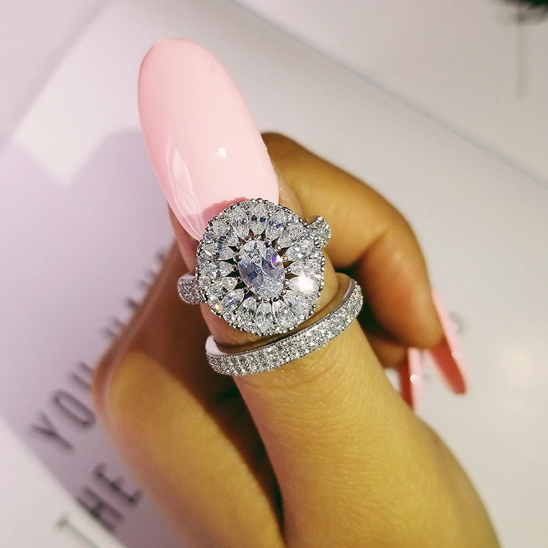 Comprar Anillo de boda ovalado con corte de marquesina de Plata de Ley 925 original para mujer, anillo de compromiso de novia, anillo de la eternidad, regalo R4868S