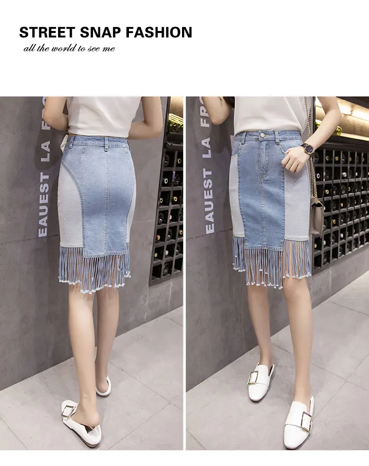 Корейская женская юбка с бахромой с высокой талией для похудения нерегулярная хлопковая джинсовая летняя юбка с кисточками Женская Повседневная Уличная