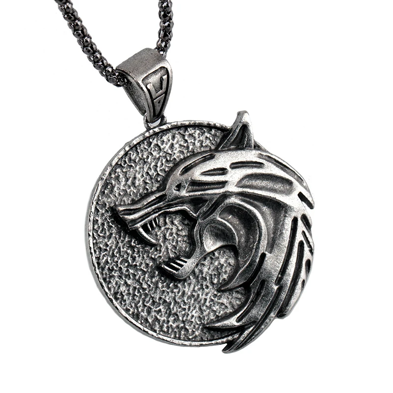

Game Witcher Wolf Head Pendant Necklace for Geralt Wizard Wild Hunt Necklace Jewelry Gifts