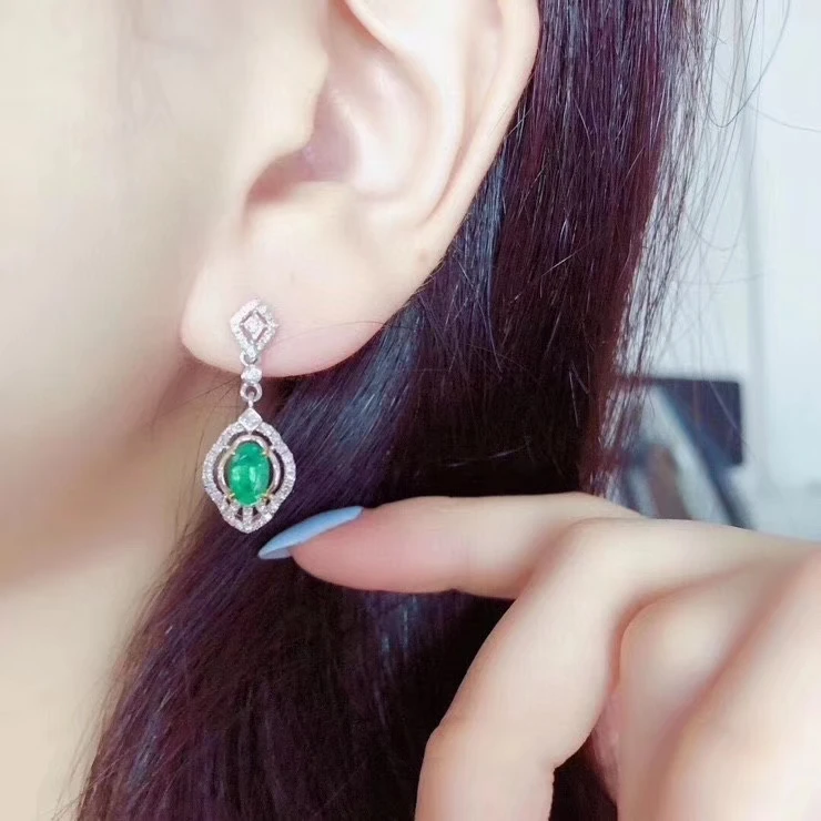 KJJEAXCMY Fine Jewelry 925 sterling silver inlaid natural gemstone Emerald female earrings Ear studs noble support detection
