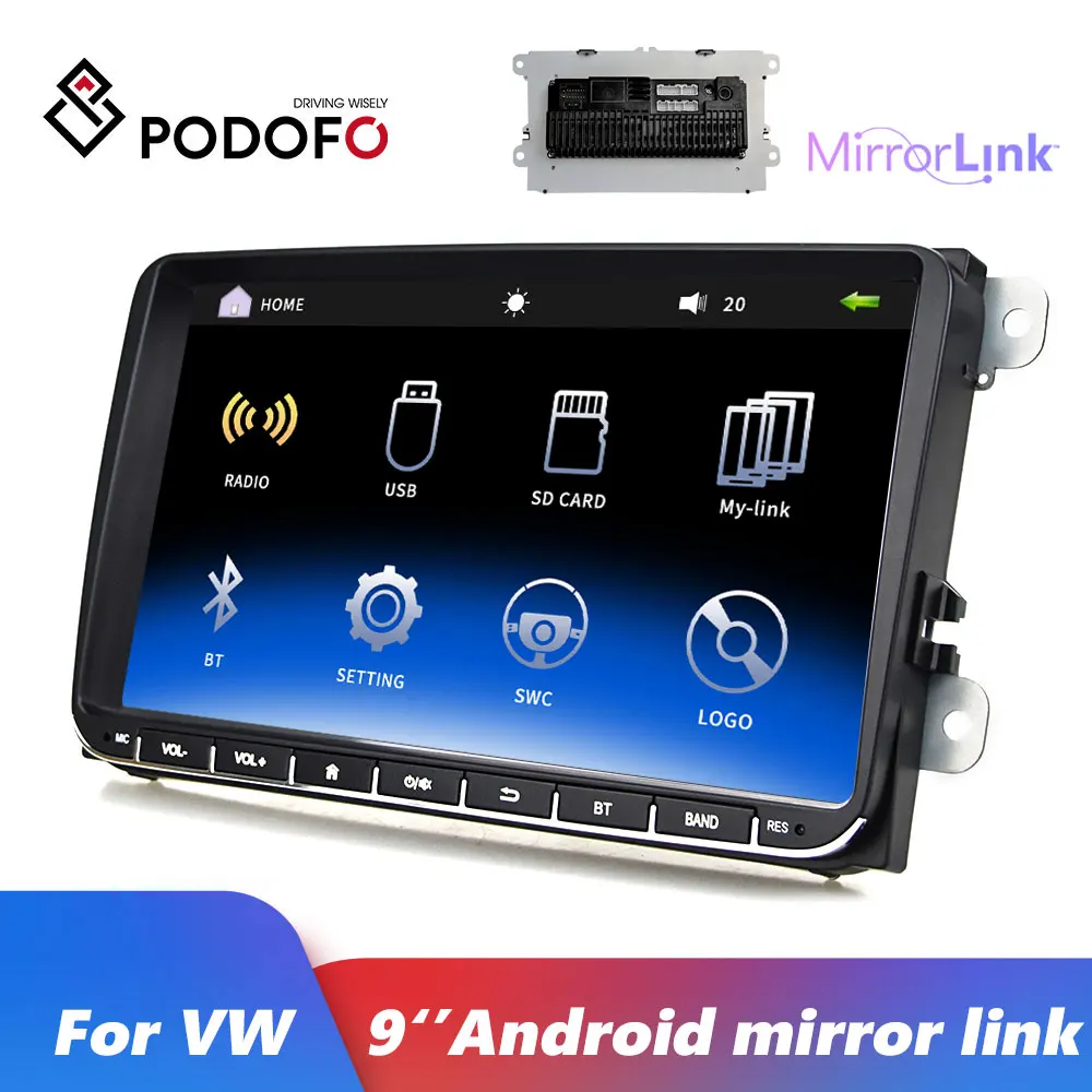 Podofo 2Din 9 ''автомобильный MP5 мультимедийный видео плеер Автомобильный Радио Авто Радио Android зеркальное соединение стерео аудио для VW/Skoda/Golf/Polo