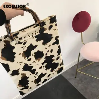 

EXCELSIOR 2020 NEW For Women Luxury Vintage Designer Bags Cow Pattern Handbag Bag Natural Slub High Capacity PU Bolsos Mujer