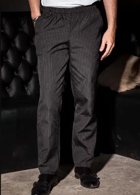Spring Chef Pants Men Long Trouser Black Work Restaurant Stripe Elastic Cooking