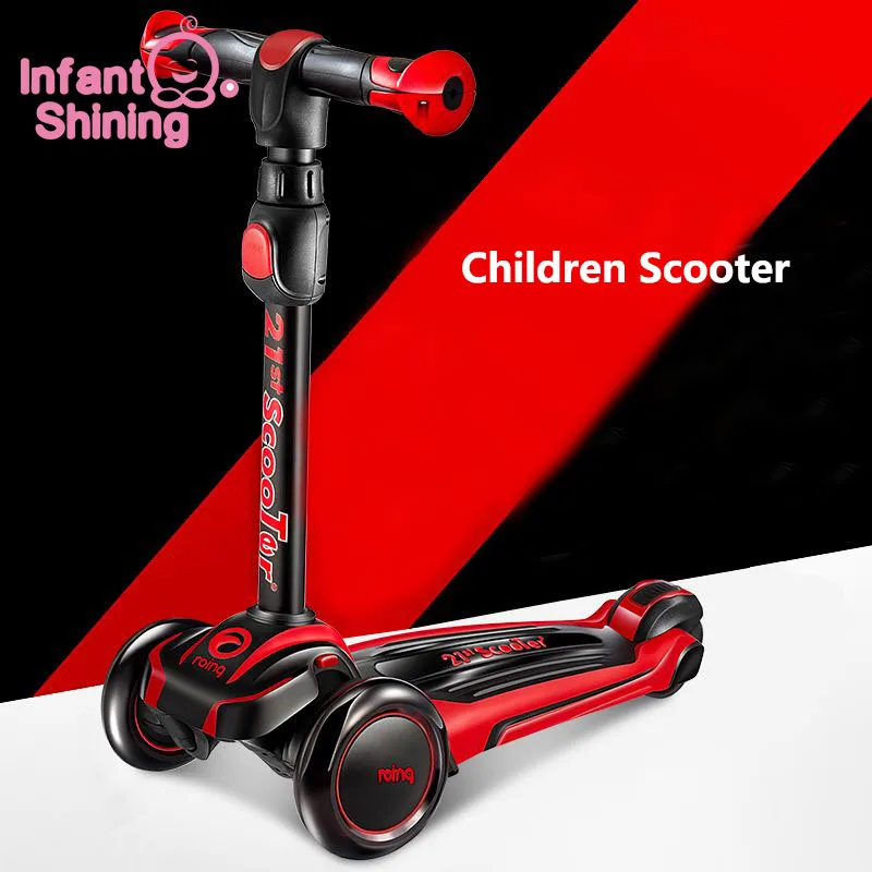  Infant Shining Children Scooter PU Flashing 3 Wheel Kids Scooter Adjustable Height Outdoor Skateboa