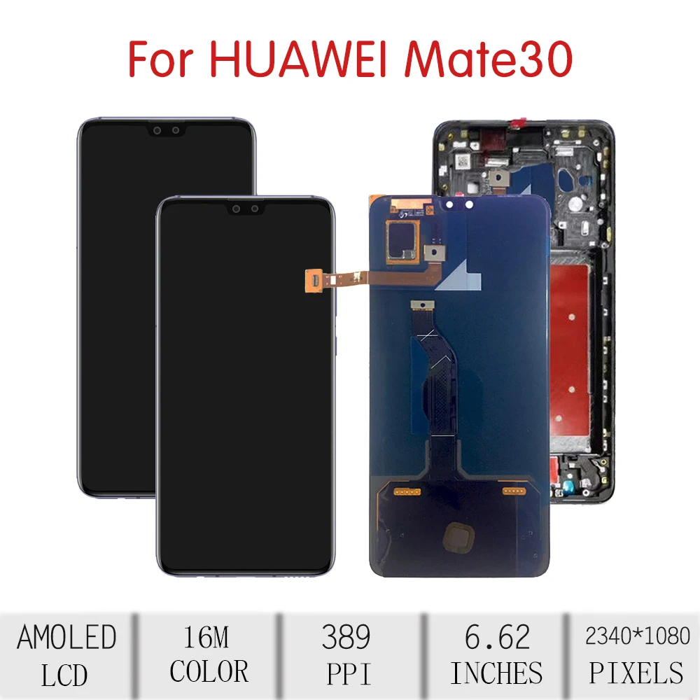 6,62 дюймов,, для huawei mate 30, lcd, сенсорный экран, дигитайзер, сборка, для huawei mate 30, дисплей с отпечатком пальца, рамка, замена