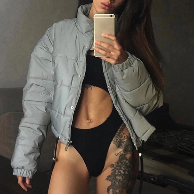 Sfit модный короткий пуховик женская одежда Осенняя Современная Светоотражающая зимняя теплая куртка Ночная светящаяся пуховая куртка