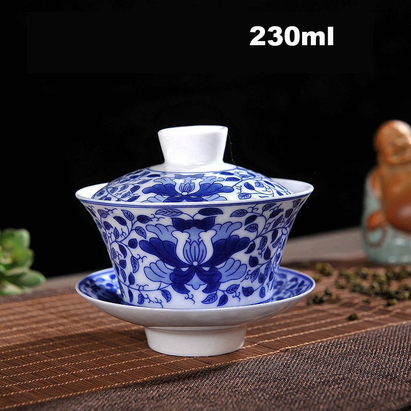 230 мл/330 мл китайский стиль Gaiwan керамическая голубая и белая фарфоровая чайная чаша Tureen мастер чашка блюдце посуда для напитков посуда для чая ремесла - Цвет: B5