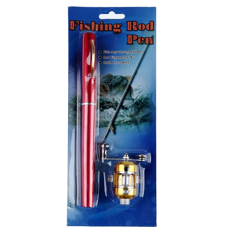 Мини карманная ручка удочка полюс с золотой baitcasing REEL SET-красный