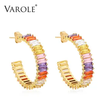 

VAROLE Colorful Crystal Hoop Earrings For Women Gold Color Round Hoops Earings Fashion Jewelry Pendientes Mujer