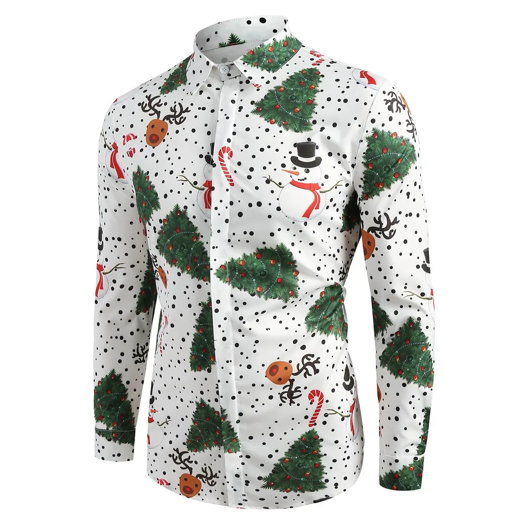 Модный костюм на Рождество; Веселые снежинки Рождественская, Печать оленей Для мужчин Повседневное отложной воротник длинный рукав вечерние ночная рубашка Для мужчин s блузка