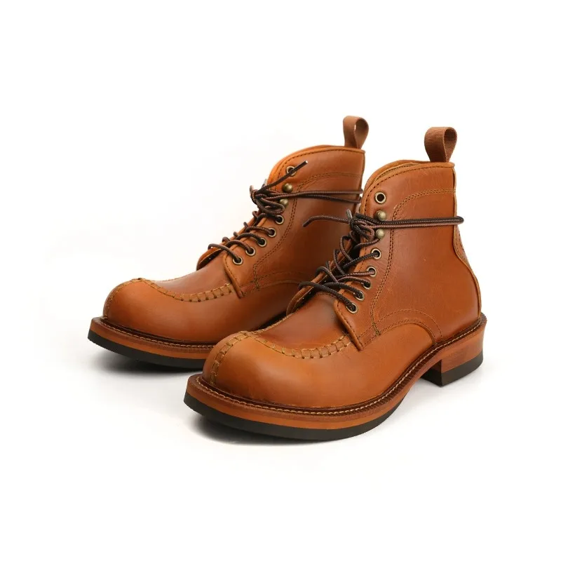 Botas Vintage hechas a mano de alta calidad para hombre, zapatos de cuero genuino para otoño e invierno, botines de plataforma, botas para motocicleta