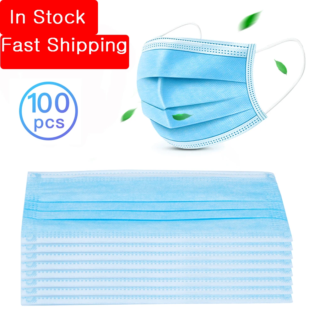 

100pcs Disposable Mouth Mask 3 Layer Ply Non-woven Fabrics Anti Fog Haze Dust Prevention Breathable Masks Outdoor Face Masks