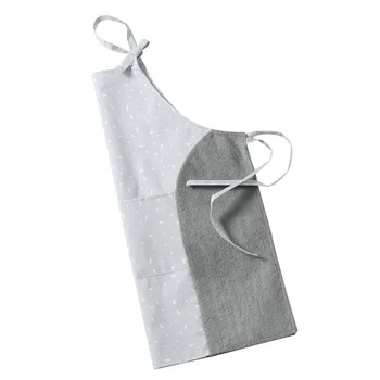 

Stitching Color Cotton Home Apron For Woman Men Linen Japanese Housework Wipe oil-proof Kitchen Apron Pocket Fashion Pinafore