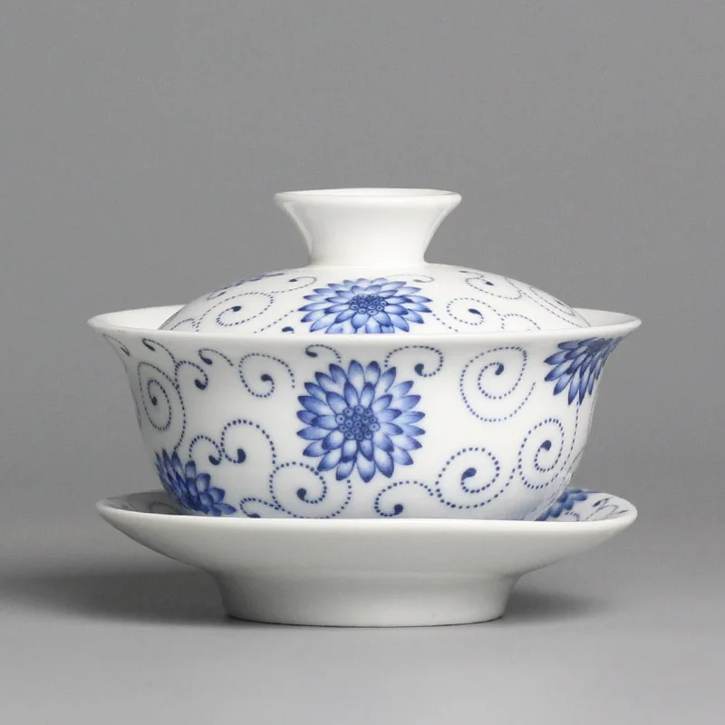 Чайная супница, чайная чашка, Китай, голубой и белый фарфор с крышкой, чайный набор, чайный набор, чайная чашка, керамическая sancai gaiwan, домашняя чайная посуда