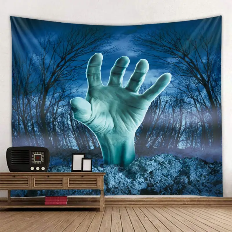 

Hand of Halloween Background Cemetery, Flame Skull Polyester Digital Printed Tapestry