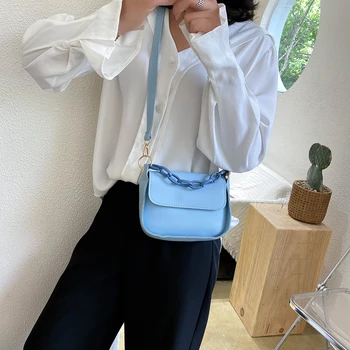 

Classic Texture Women Pure Color Shoulder Bag Delicate Creative Chic Girl Acrylic Chain Leather Crossbody Flap Handbags