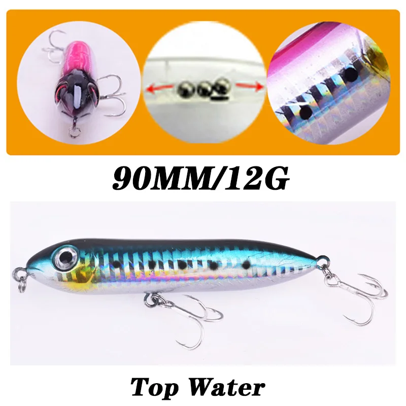 Горячая Topwater Троллинг карандаш рыболовные приманки 9 см 12g жесткий Поппер воблер
