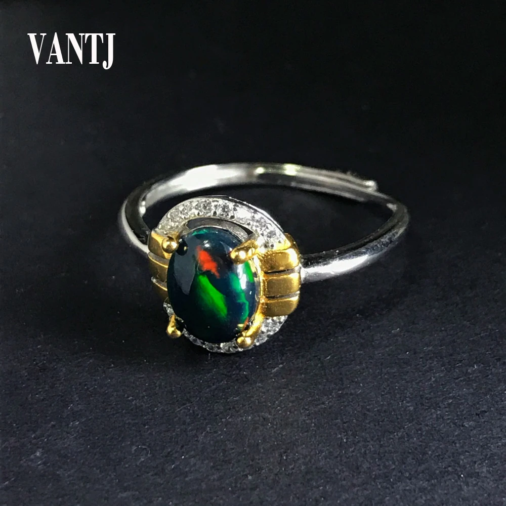 

Natural black opal woman rings change fire color mysterious 925 silver adjustable size for women party wedding gift fine jewelry