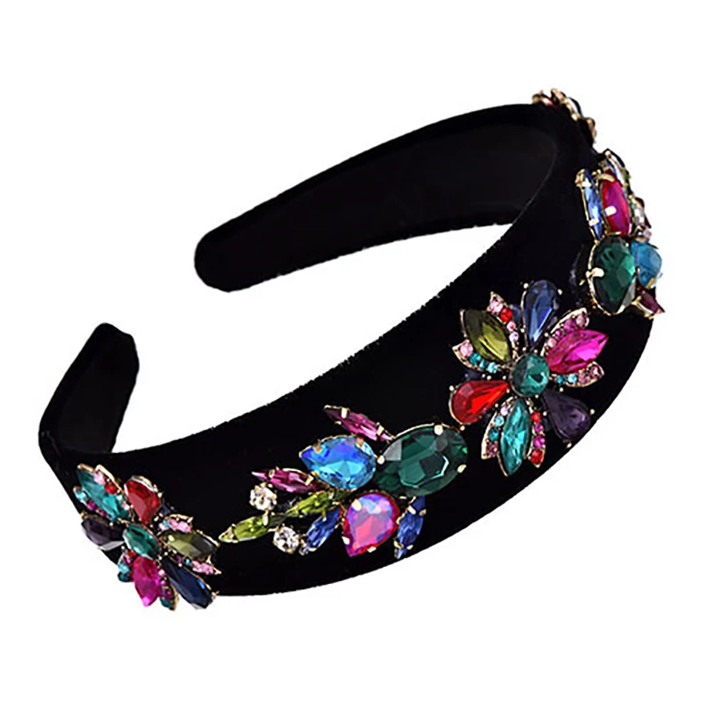

ZHINI Hair Accessories Bohomia Jewelry Rhinestones Headband For Women Girls Black Color Elegant Velvet Satin Hairband Hair Hoop