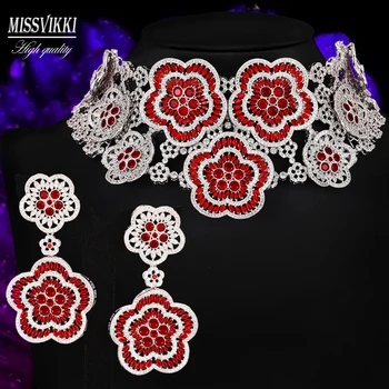 

missvikki Famous Brand Flower Charms Lariat Necklace Luxury Nigerian Dubai Jewelry Sets For Women CZ Wedding Bridal Jewelry 2020