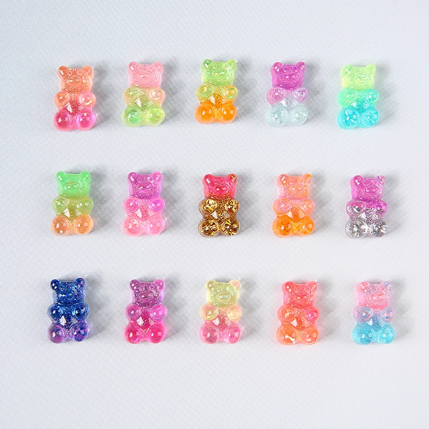 20 штук 20*13 мм сверкающие сладкий Gummy медведя градиентная расцветка; Высота полимерные Стразы плоские с оборота Кабошоны, Чарующее ювелирное головные аксессуары для волос
