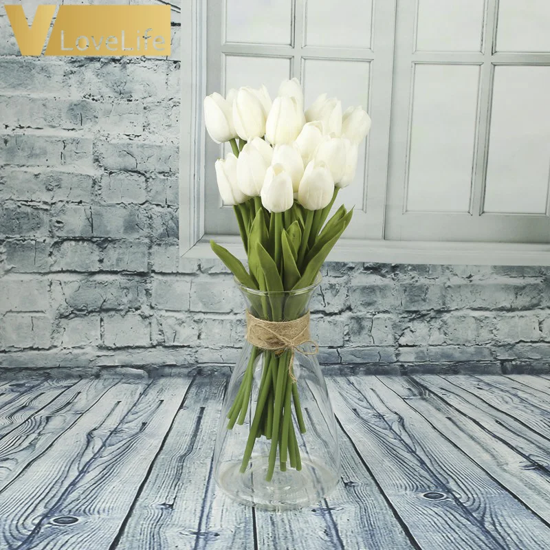 10 шт. искусственные тюльпаны цветы PE Роза декор лаванды цвета орех и хвост латекса для Свадебная вечеринка Декор, свадебный букет - Цвет: Ivory