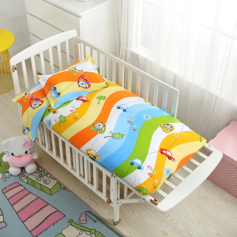 

3Pcs/Set Cotton Crib Bed Linen Kids Boy Girl Baby Bedding Set Includes Pillowcase Bed Sheet Duvet Cover Without Filler