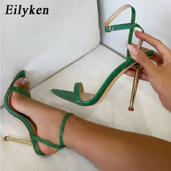 Eilyken-Sandalias de tacón alto para mujer con correa en el tobillo, zapatos de fiesta, calzado de punta estrecha, color verde, 11CM, 2021
