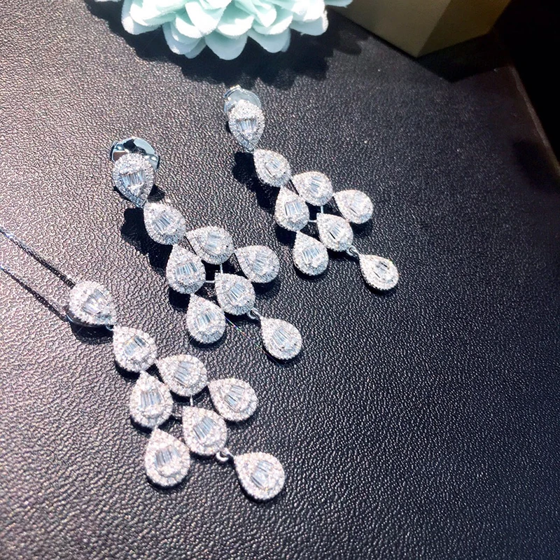 Hd4d5079016364f85a7d8e0b825648d1c3 Aazuo 18K Jewelry Set White Gold Real Diamonds Luxury Necklace With Chain 45CM Gift For Women Engagement Dinner Party Au750