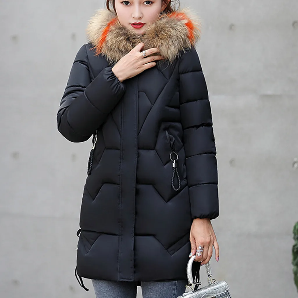 Manteau femme, зимнее пальто для женщин и девочек, тонкое длинное теплое пальто, хлопковая куртка, утолщенная зимняя куртка с капюшоном и воротником, abrigos mujer invierno