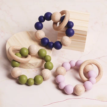 

Pacifier Clip Baby Wood Bead Wood Ring baby toys Tooth Bracelet Pacifier Chain Baby Cradle Accessories