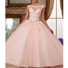 Quinceanera-Dresses Gowns Beads Neck-Ball Sparkly Sweet 16-Year Vestidos Appliques Scoop