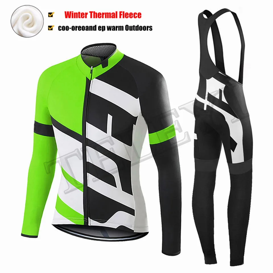 Cycling set Черная велосипедная одежда с длинным рукавом, Теплая Флисовая одежда Ropa Invierno MTB, зимняя одежда для велоспорта - Цвет: Cycling set
