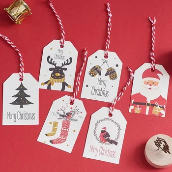 

100pcs/lot Santa Claus Christmas Tree Gift Box Tags Luggage Wedding Note Blank Price Hang Tag Merry Christmas Gift Cards Rope