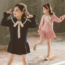 Детские платья для девочек весенние платья принцессы с длинными рукавами для больших девочек, с бантом, для подростков, Vestido, платья для От 4 до 10 лет, одежда для девочек