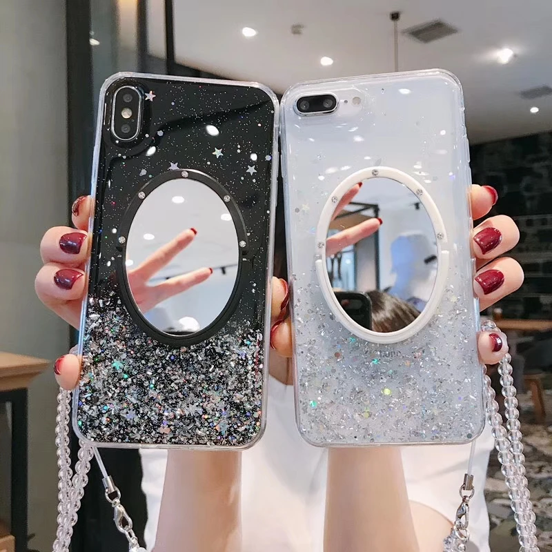 

Luxury Bling Diamond Mirror Case For Samsung Galaxy Note 10 S10 S9 S8 PLUS Sparkle Kickstand Crystal Lanyard