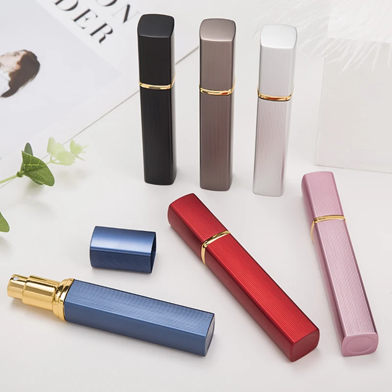 1pcs 6 color Metal Case Glass Tank Perfume Bottle Aluminum Nozzle Spray Refillable Bottle Parfum Cosmetic Glass Container 12ml