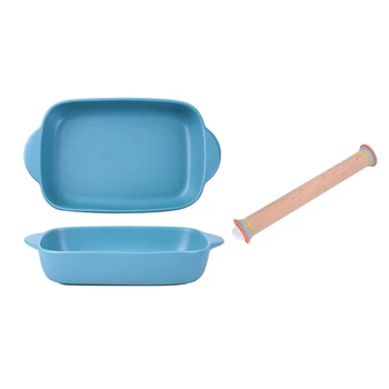 

Ceramic Ear Bake Plate Deep Dish Cheese Risotto Dish Baking Baking Dish & Adjustable Rolling Pin with Removable Rings