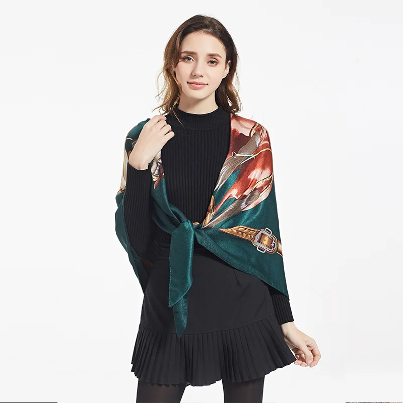 

Female Scarf 100% Silk 55 Inch Oversized Square Scarves Fashion Bottle Green Shawls Wraps Brand Matagorda Scarves Hijab Scarf
