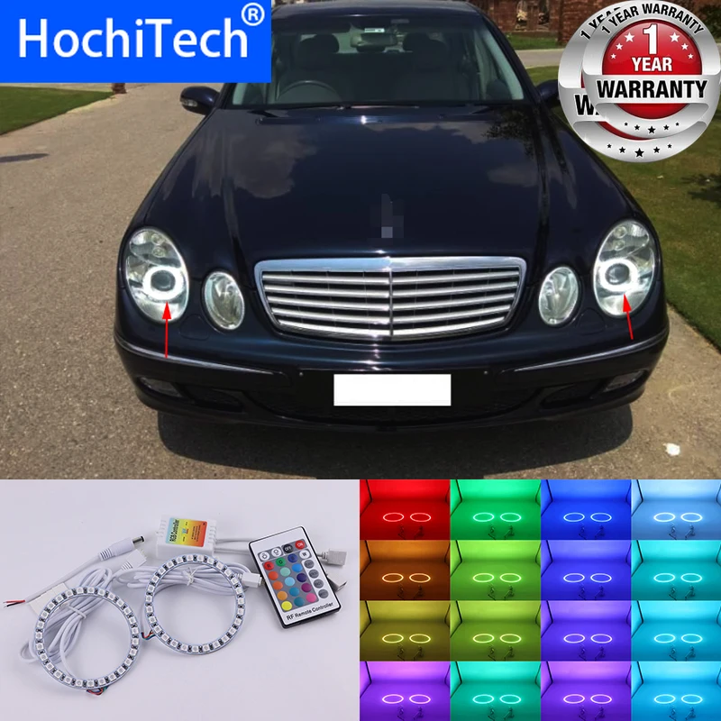 Для Mercedes Benz e class w211 2003-2009 Высокое качество Многоцветный ангельские глазки светодиодный rgb фара Halo Кольцо Набор RF пульт дистанционного управления