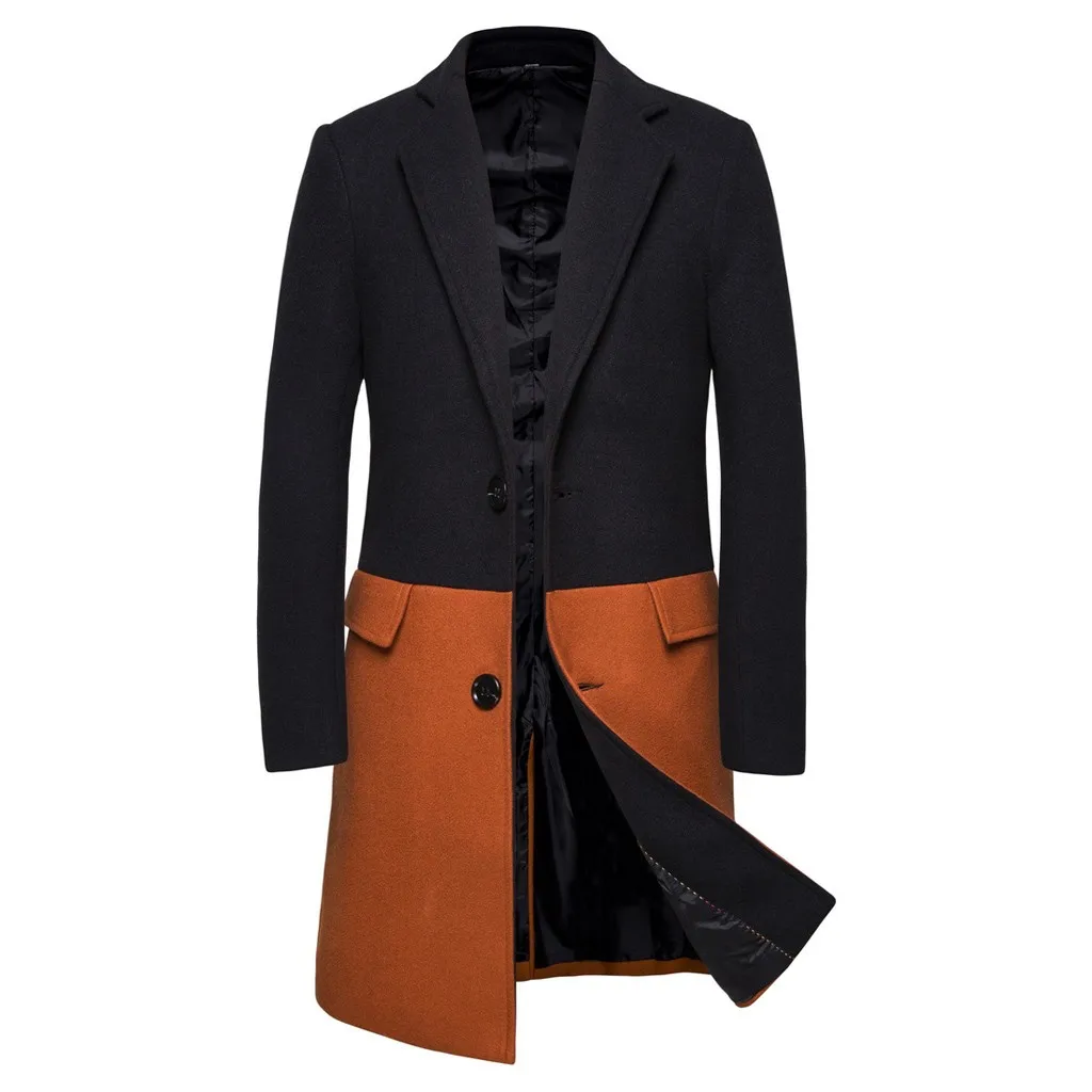 Модные мужские в деловом стиле шерстяные смеси длинный участок строчка тонкая шерстяная куртка осень зима Повседневный Тренч пальто
