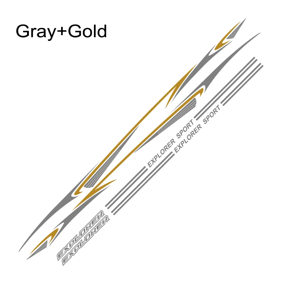 Gray Gold 2 шт. спортивные виниловые наклейки на машину, автомобильные длинные боковые наклейки, светоотражающие украшение для Ford Explorer, тюнинг, Стайлинг, автомобильные аксессуары - Название цвета: Gray Gold
