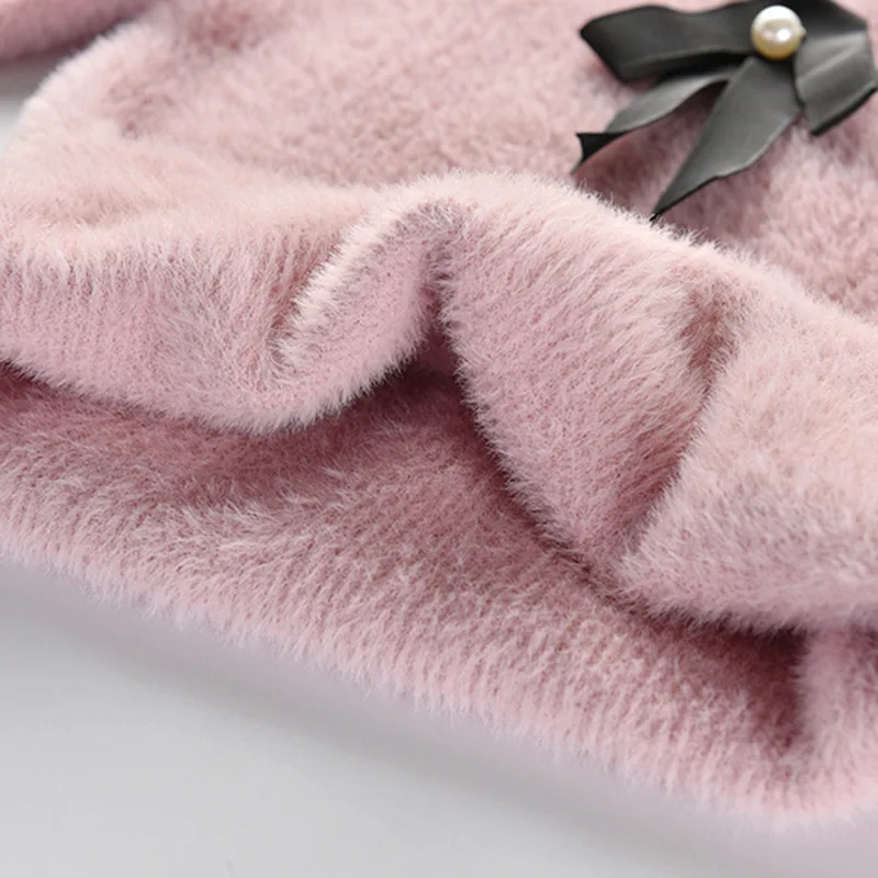 Kids Girl Winter Sweater Cherry Clothes Turn-down Collar Baby Girl Knitted Sweater Warm Long Sleeve Pullover Sweater For Toddler
