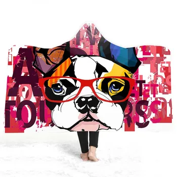 

Free shipping Novelty Holiday Gift Pop Cool Bull Dog Rose Adult Kids Warm Sherpa Fleece Hooded Blanket Cloak Camping Sofa Throw