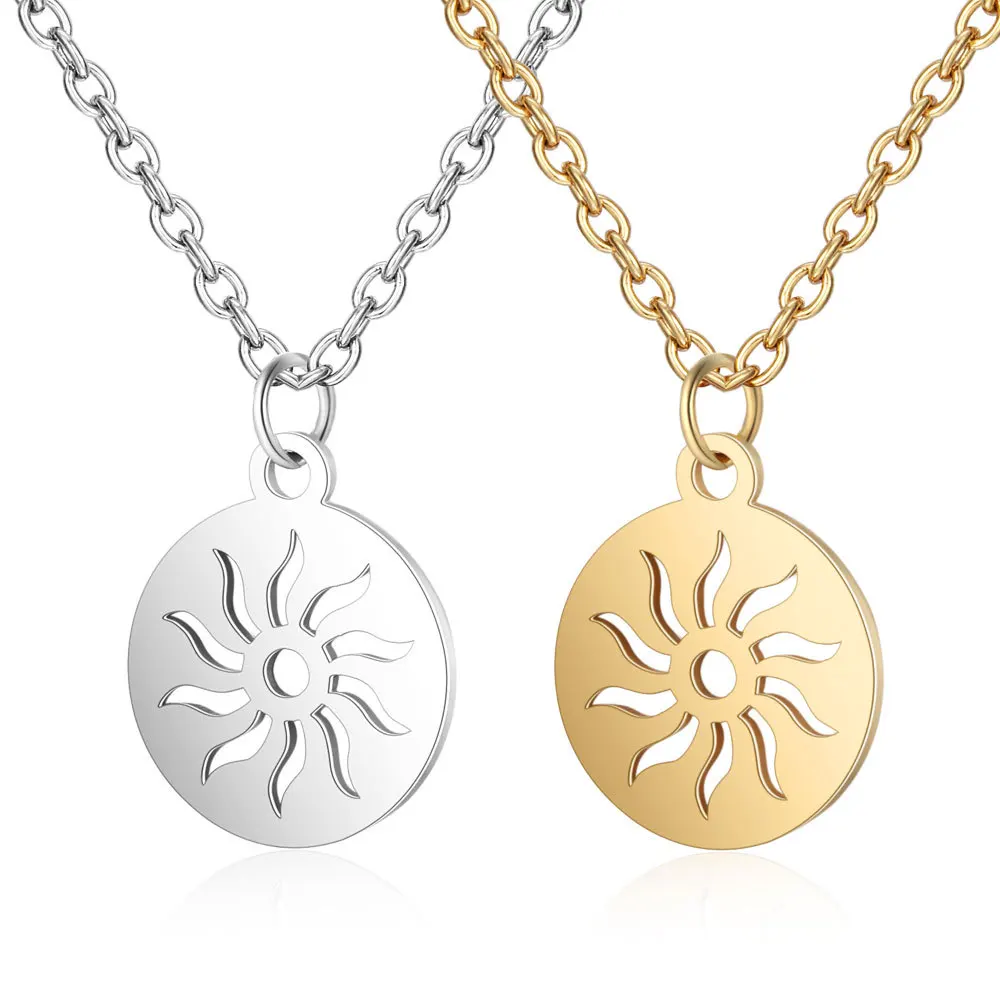 

Classic 316L Stainless Steel Hollow Sun Flower Charm Pendant Necklace Gold Steel Tone Long Chain Necklace Female Gifts