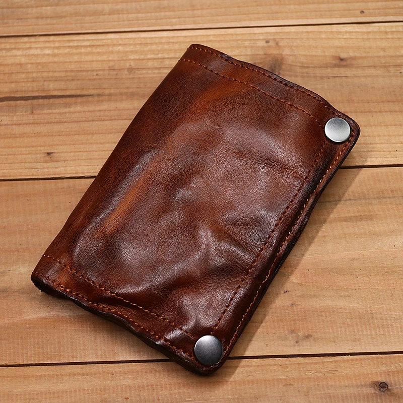 100% Genuine Leather Wallet For Men Vintage Wrinkled Short Bifold
